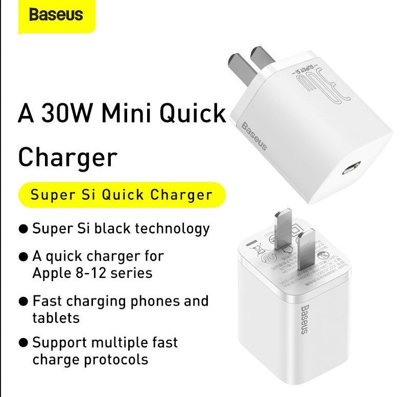 Baseus Super Si Quick Charger 1C 30W US White Baseus Super Si Quick Charger 1C 30W US White